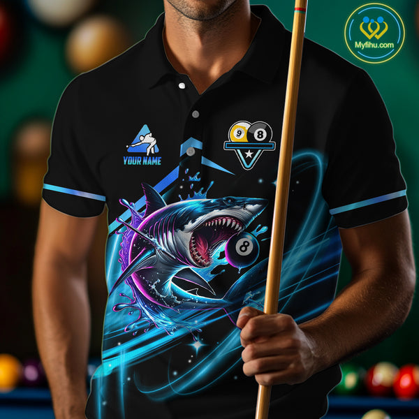 Blue 8 Ball & 9 Ball Pool Billiard Shark Polo & Quarter Zip For Men Custom Team Billiard Jerseys TDM3853