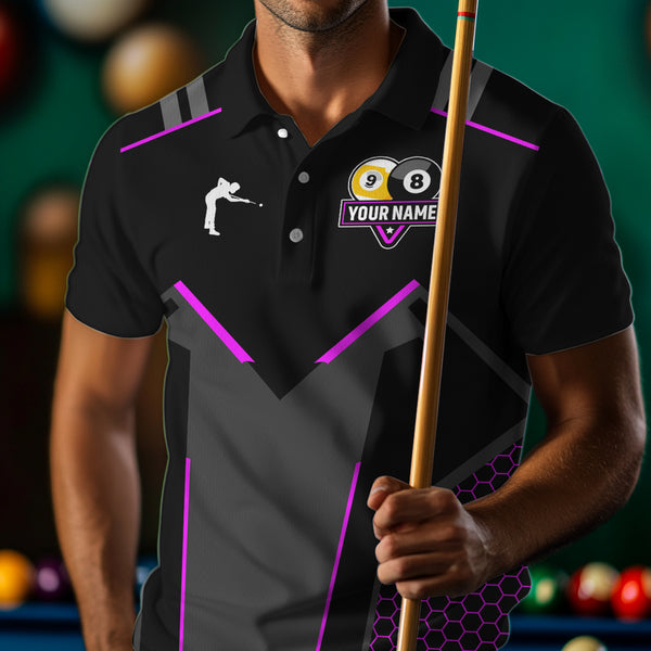 Personalized Billiard 8 Ball & 9 Ball Pool Polo, 1/4 Zip For Men Custom Team Billiard Jersey|Purple TDM3582