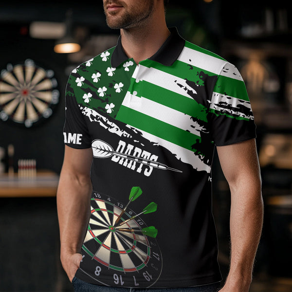 Personalized US Flag St Patrick Day Dart Shirts For Men Custom Patriotic Shamrock Darts Jerseys TDM3643