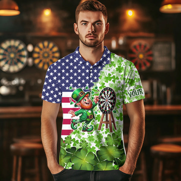 American flag St Patrick day shamrock pattern custom St Patrick Team Darts Shirts For Men NQS9582