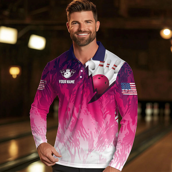 Personalized Pink Bowling Shirts For Men Custom Bowling Polo & Quarter Zip Bowling Team Jerseys TDM3629