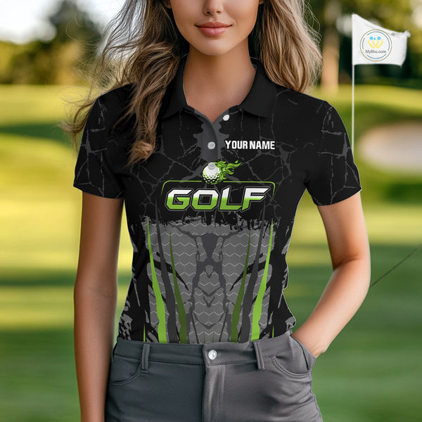 Black Camo Womens golf polo shirts custom golf attire for ladies, golfing gifts | Green NQS9995