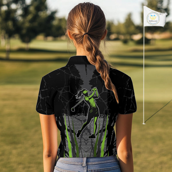 Black Camo Womens golf polo shirts custom golf attire for ladies, golfing gifts | Green NQS9995