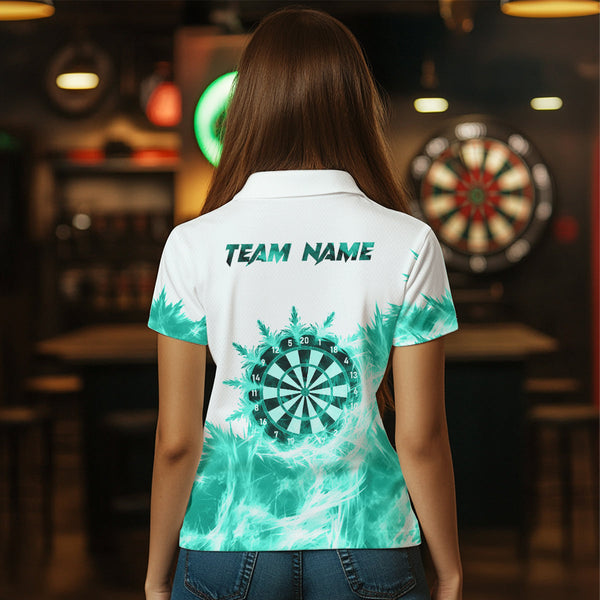 Icy Turquoise Light White Darts Polo & Quarter Zip Custom Dart Shirts For Women Team Darts Jerseys  TDM3682
