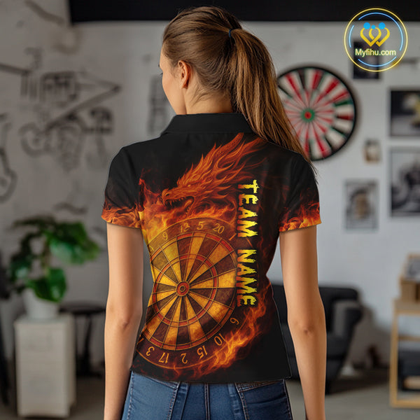 Personalized 3D Orange Dartboard Dragon Flame Dart Shirts For Women Custom Darts Team Jerseys TDM4069