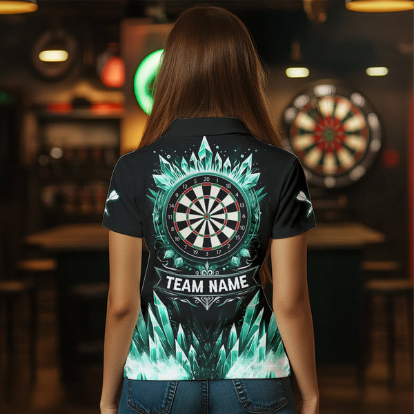 Personalized Turquoise Icy Dartboard Custom Darts Polo & Quarter Zip For Women, Team Dart Jerseys TDM3670