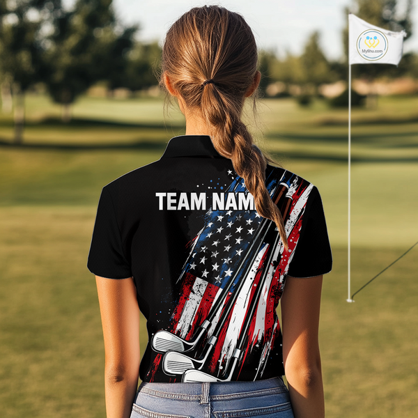 Black American Flag Golf Clubs Women Golf polo shirts custom team name patriotic ladies golf outfit NQS9871