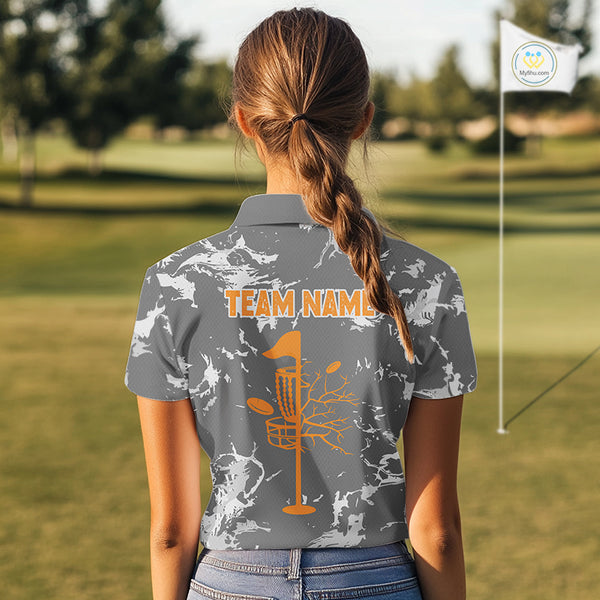Gray Camo Orange Disc Golf basket Womens Disc golf polo shirt Custom team disc golf jerseys NQS9975