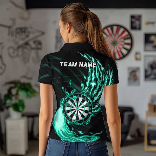Turquoise Fire Flame Dartboard Darts Polo & Quarter Zip Custom Dart Shirts For Women Dart Jerseys TDM3739