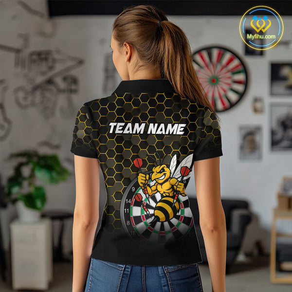 Funny Bee Hexagon Dart Shirts For Women – Custom Darts Team Polo & Quarter Zip Jerseys TDM4003