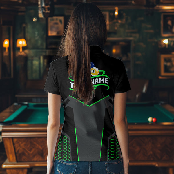 Personalized Billiard 8 Ball & 9 Ball Pool Polo, 1/4 Zip For Women Custom Team Billiard Jersey |Green TDM3581