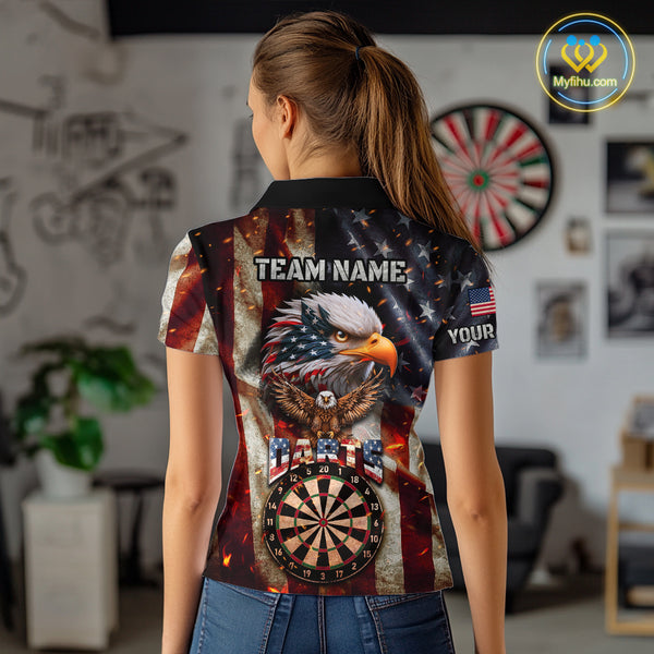 Vintage American Flag Eagle Dart Shirt For Women Custom Patriotic Darts Team Jersey Polo & 1/4 Zip TDM4044