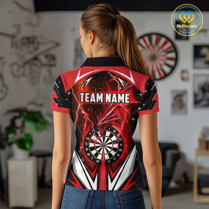 Red Darts Jerseys Custom Thunder Lightning Dragon Dart Shirt Team Polo & Quarter Zip For Women TDM4315