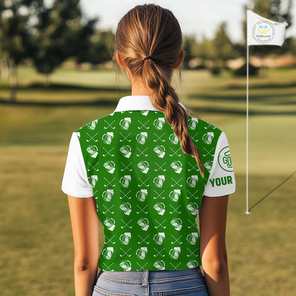 Green and white golf pattern Women Golf polo shirts custom name golf beer outfit ladies golf clothes NQS9861