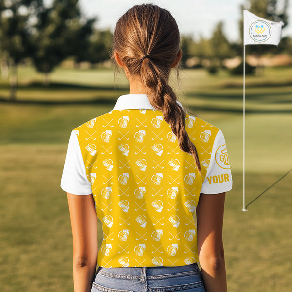 Yellow and white golf pattern Women Golf polo shirts custom name golf beer outfit ladies golf clothes NQS9855