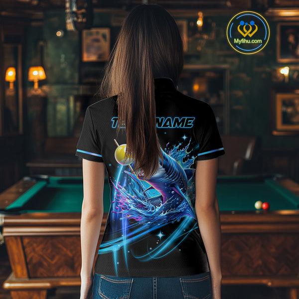 Blue 8 Ball & 9 Ball Pool Billiard Shark Polo & Quarter Zip For Women Custom Team Billiard Jerseys TDM3853