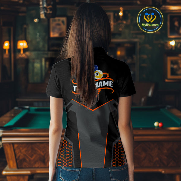Personalized 8&9 Ball Pool Billiard Polo, 1/4 Zip For Women Custom Team Billiard Jersey|Orange TDM4049