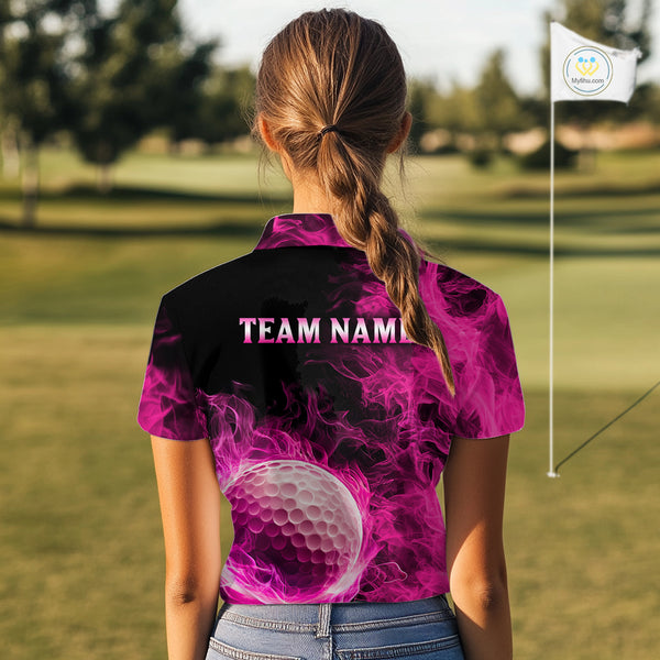 Black and Pink Flame Golf Ball Women Golf polo shirts custom name golf outfit for ladies golf clothes NQS9869