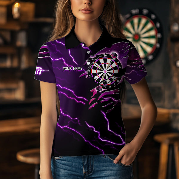 Personalized Thunder Lightning Eagle Purple Darts Shirt Polo & Quarter Zip For Women Dart Team Jersey TDM3578
