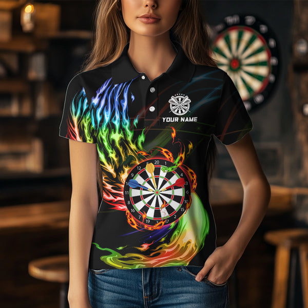 Rainbow Fire Flame Dartboard Darts Polo & Quarter Zip Custom Dart Shirts For Women Dart Jerseys TDM3740