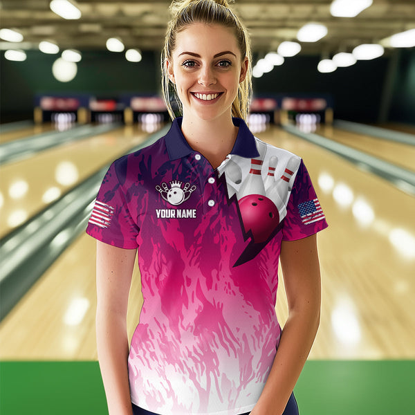 Personalized Pink Bowling Shirts For Women Custom Bowling Polo & Quarter Zip Bowling Team Jerseys TDM3629
