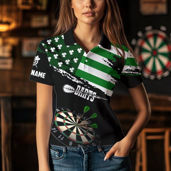 Personalized US Flag St Patrick Day Dart Shirts For Women Custom Patriotic Shamrock Darts Jerseys TDM3643