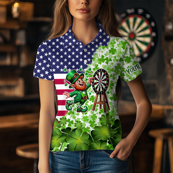 American flag St Patrick day shamrock pattern custom St Patrick Team Darts Shirts For Women NQS9582