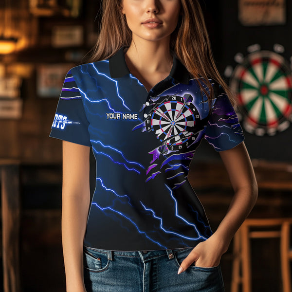 Personalized Thunder Lightning Eagle Blue Darts Shirt Polo & Quarter Zip For Women Dart Team Jersey TDM3580