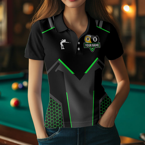 Personalized Billiard 8 Ball & 9 Ball Pool Polo, 1/4 Zip For Women Custom Team Billiard Jersey |Green TDM3581