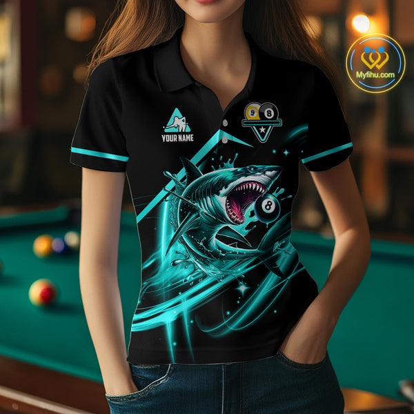 Turquoise 8 Ball & 9 Ball Pool Billiard Shark Polo & 1/4 Zip For Women Custom Team Billiard Jerseys TDM4089