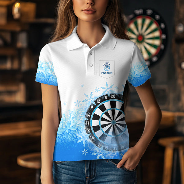 Blue Icy Frozen Darts Shirts With Pocket For Women Custom Darts Team Jerseys TDM4035