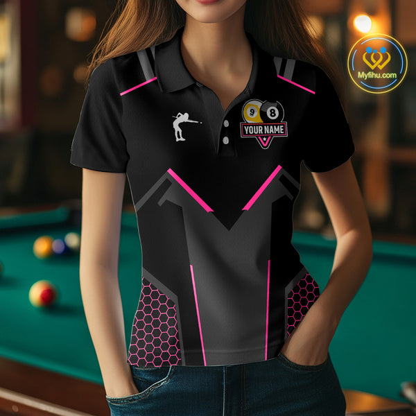 Personalized 8 Ball & 9 Ball Pool Billiard Polo, 1/4 Zip For Women Custom Team Billiard Jersey|Pink TDM4048
