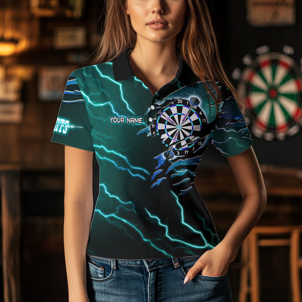 Personalized Thunder Lightning Eagle Turquoise Darts Shirt Polo & Quarter Zip For Women Dart Jerseys TDM3579