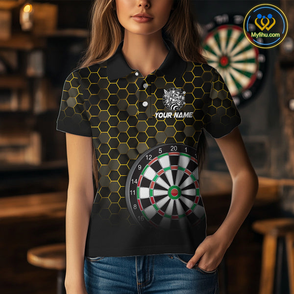 Funny Bee Hexagon Dart Shirts For Women – Custom Darts Team Polo & Quarter Zip Jerseys TDM4003