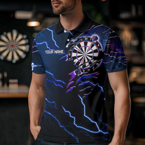 Personalized Thunder Lightning Eagle Blue Darts Shirt Polo & Quarter Zip For Men Dart Team Jersey TDM3580