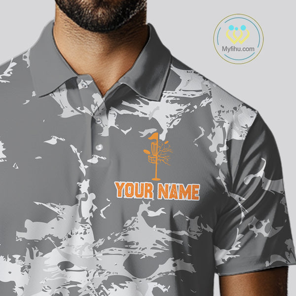 Gray Camo Orange Disc Golf basket Mens Disc golf polo shirts Custom team disc golf jerseys NQS9975