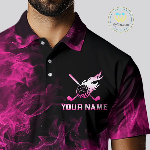 Black and Pink Flame Golf Ball Mens Golf polo shirts custom name golf outfit for men golf clothes NQS9869