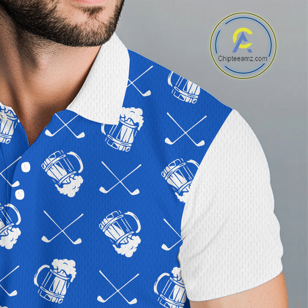 Blue and white golf pattern Mens Golf polo shirts custom name golf beer outfit men golf clothes NQS9856