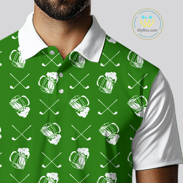 Green and white golf pattern Mens Golf polo shirts custom name golf beer outfit men golf clothes NQS9861