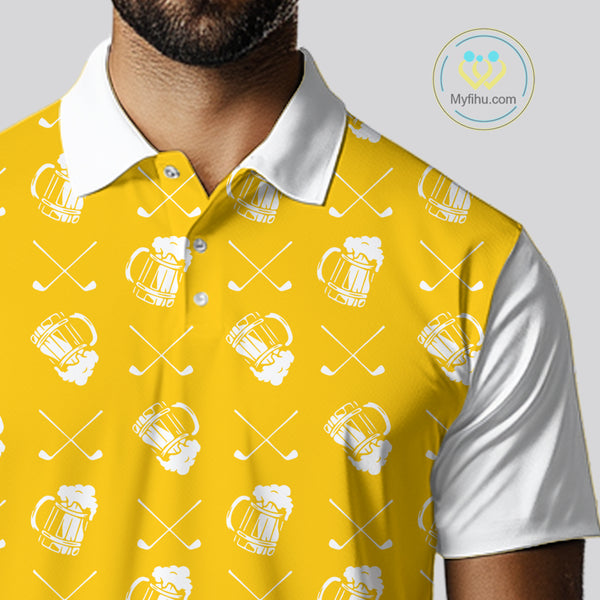Yellow and white golf pattern Mens Golf polo shirts custom name golf beer outfit men golf clothes NQS9855