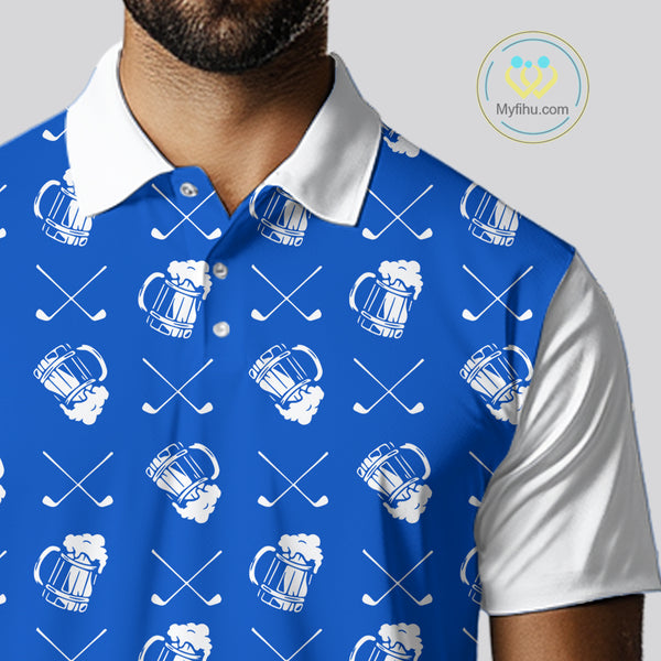 Blue and white golf pattern Mens Golf polo shirts custom name golf beer outfit men golf clothes NQS9856