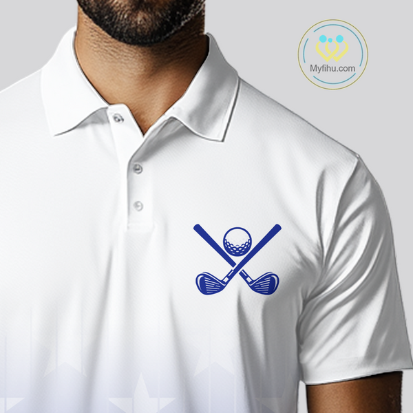 Personalized blue stars pattern white golf polos shirts for men custom gifts for the golfer NQS9965