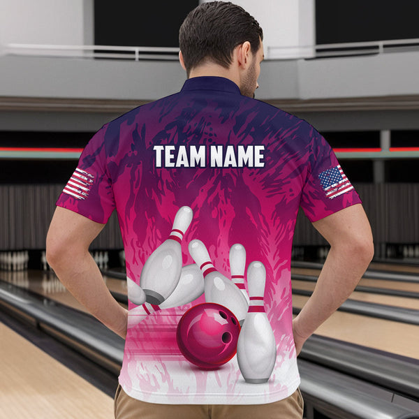 Personalized Pink Bowling Shirts For Men Custom Bowling Polo & Quarter Zip Bowling Team Jerseys TDM3629