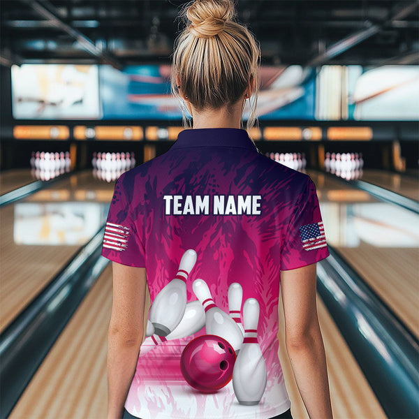 Personalized Pink Bowling Shirts For Women Custom Bowling Polo & Quarter Zip Bowling Team Jerseys TDM3629