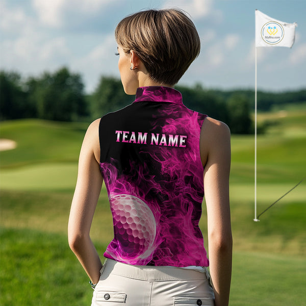 Black and Pink Flame Golf Ball Women sleeveless polo shirt custom golf outfit for ladies golf clothes NQS9869