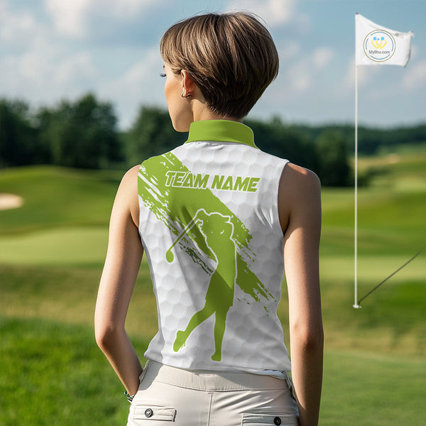 Green and White golf ball pattern Women sleeveless golf polo shirts custom team womens golf clothes NQS9974