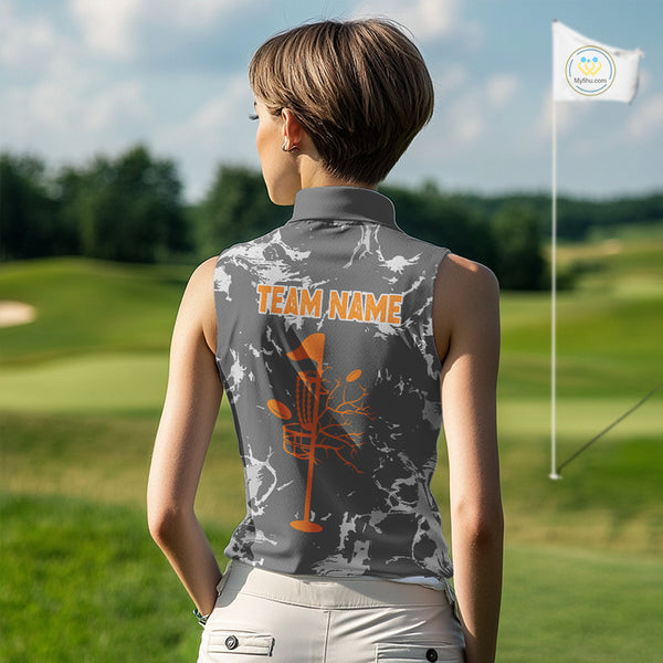 Gray Camo Orange Disc Golf basket Womens Disc golf sleeveless polo shirt Custom team disc golf jerseys NQS9975