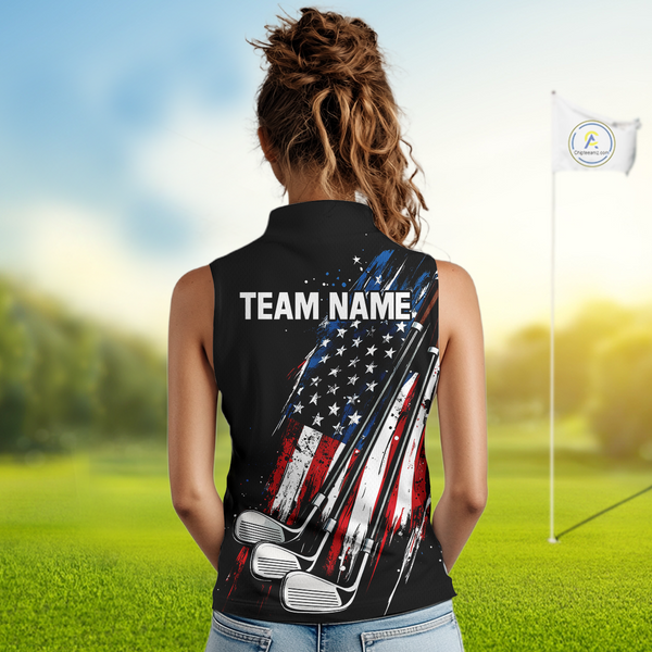 Black American Flag Golf Clubs Women sleeveless polo shirt custom team patriotic ladies golf outfit NQS9871