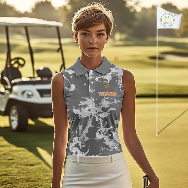 Gray Camo Orange Disc Golf basket Womens Disc golf sleeveless polo shirt Custom team disc golf jerseys NQS9975