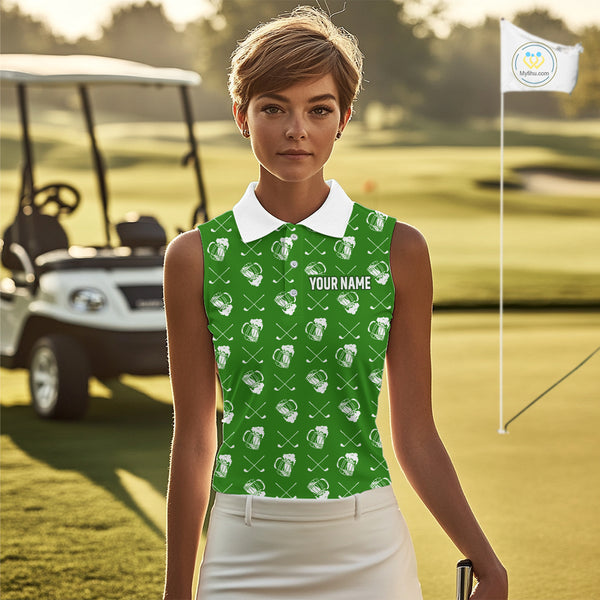 Green and white golf pattern Women sleeveless polo shirt custom golf beer outfit ladies golf clothes NQS9861